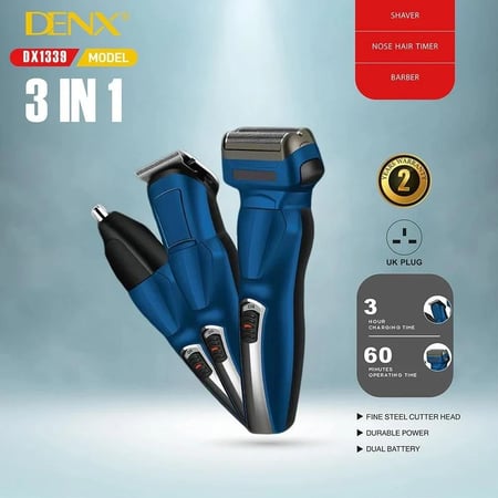 ماكينة حلاقة كهربائية (3 × 1) DENX DX1339 مع بطارية قابلة لاعادة الشحن عبر منفذ USB