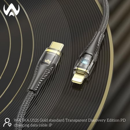 كيبل شحن قماش تايب سى - ايفون بقوة 27 واط بطول 1 متر اسود من دبليو ايه