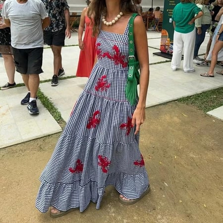 فستان منقوش بلا أكمام