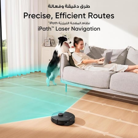 يوفي - مكنسة روبوت شفط قوي 5000 باسكال للمنازل Clean L60 Hybrid - اسود