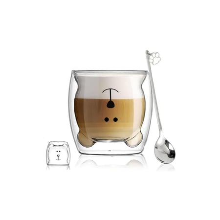 كوب زجاجي معزول بجدار مزدوج وبتصميم ظريف للاسبريسو والقهوة والشاي