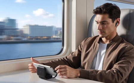 ساوندكور - سماعة اذن P41i بلوتوث 3 في 1 ستاند للجوال مع كيبل تايب سي مدمج لشحن الجوال - اسود