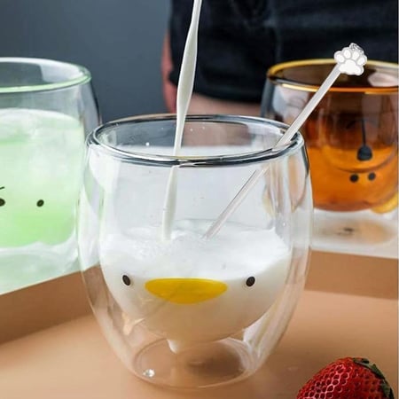 كوب زجاجي معزول بجدار مزدوج وبتصميم ظريف للاسبريسو والقهوة والشاي