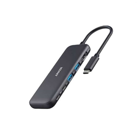 انكر - موزع متعدد المنافذ 5 في 1 منفذين USB-A , منفذ USB-C , منفذ HDMI , منفذ PD IN - رمادي