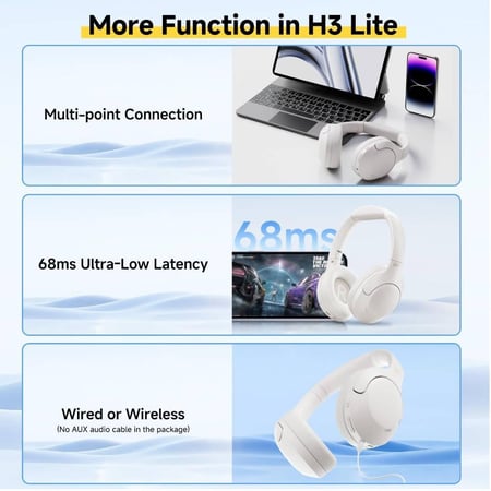 سماعات بلوتوث لاسلكية اتش 3 لايت ابيض