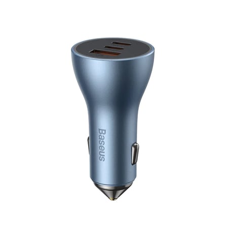 بيسوس شاحن سيارة بمنفذين تايب سي و منفذ يو اس بي بقوة 65واط ازرق