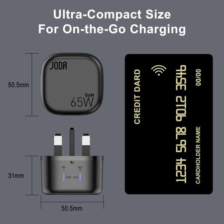 جودا - شاحن جداري فولت بود بقوة 65 واط بمنفذين تايب سي - اسود