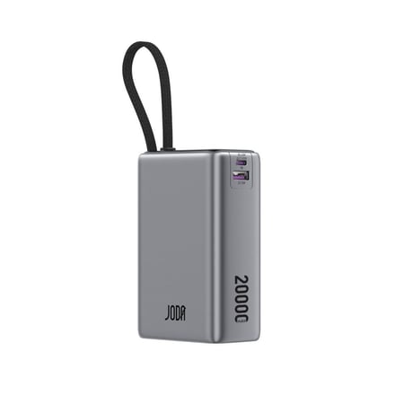 جودا - بطارية متنقلة بسعة 20 الاف بقوة 65 واط بمنفذ تايب سي ومنفذ usb وكيبل تايب سي مدمج - رمادي