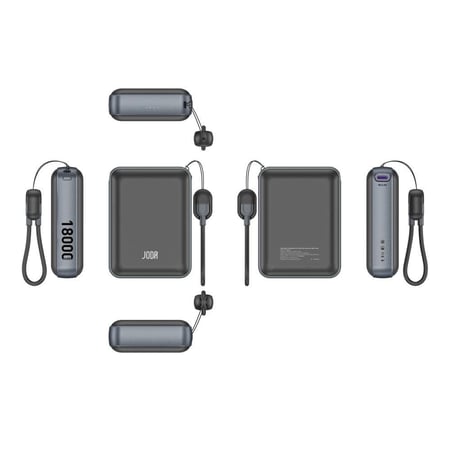 جودا - بطارية متنقلة بسعة 18000 بقوة 22.5 واط بمنفذ تايب سي مع سلك مدمج تايب سي - اسود