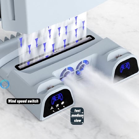 قاعدة تبريد وشحن متعددة الوظائف لجهاز الألعاب مع شحن يدّي التحكم PS5 - ابيض