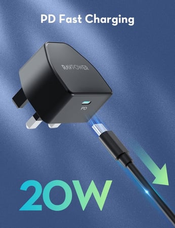 راف باور - شاحن جداري بقوة 20 واط بمنفذ تايب سي - اسود