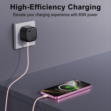 جودا - كيبل شحن نايلون بقوة 60 واط تايب سي الى تايب سي 1 متر - وردي