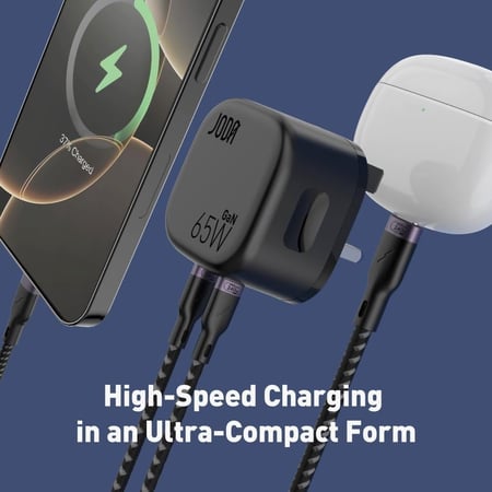 جودا - شاحن جداري فولت بود بقوة 65 واط بمنفذين تايب سي - اسود