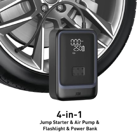 جودا – جهاز تشغيل بطارية ومنفاخ هواء 4 في 1 بشاشة رقمية – أسود