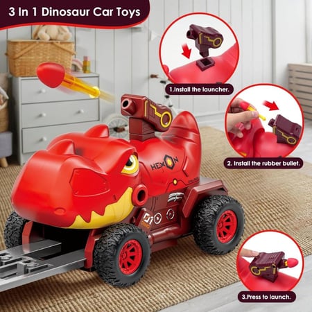 لعبة ديناصور سباق سيارات بمسار مزدوج للأطفال - احمر