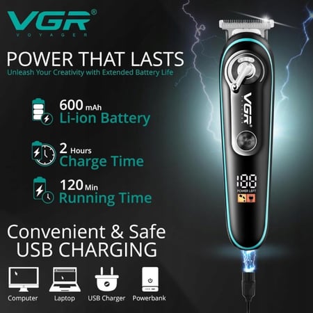 في جي ار - ماكينة تشذيب الشعر  بشاشة رقمية وشفرة ستانلس ستيل V-075 - أ