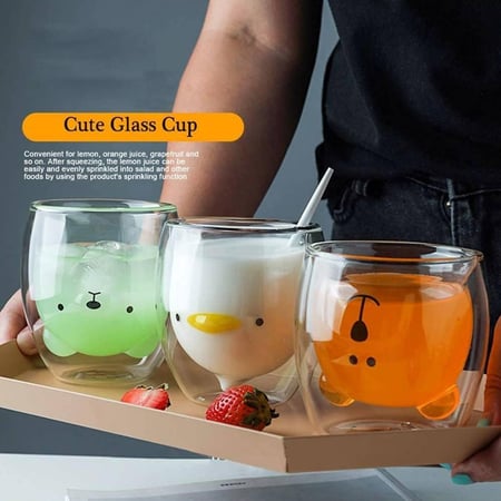 كوب زجاجي معزول بجدار مزدوج وبتصميم ظريف للاسبريسو والقهوة والشاي