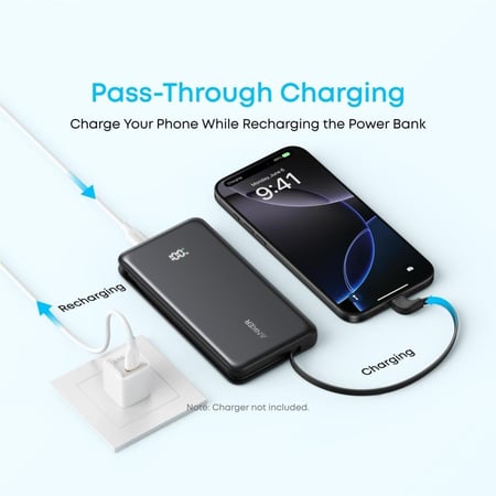 أنكر - باور بانك زولو بقوة 22.5 واط و سعة 20,000 ملي امبير مع كيبل تايب سي مدمج - أسود