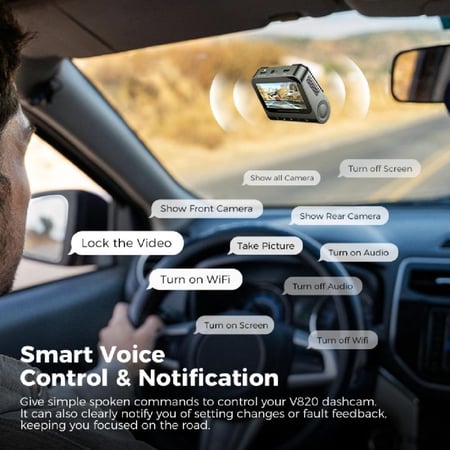 LNDU - داش كام V820 كاميرا سيارة أمامية بدقة 4K وخلفية 1080p مزدوجة