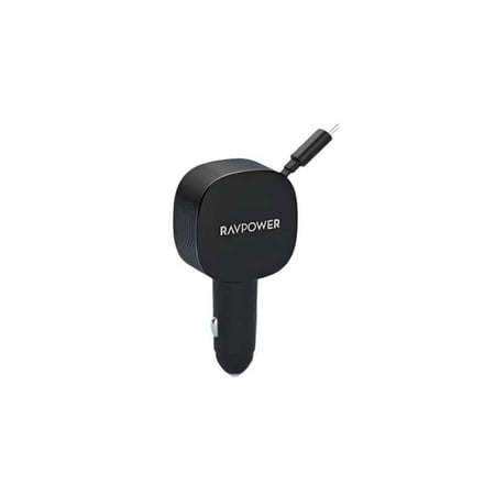 راف باور - شاحن سيارة بقوة 75 واط بمنفذ تايب سي ومنفذ يو اس بي مع سلك