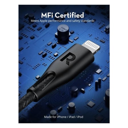 راف باور - كيبل لايتننق الى USB بطول 3 متر نايلون - اسود