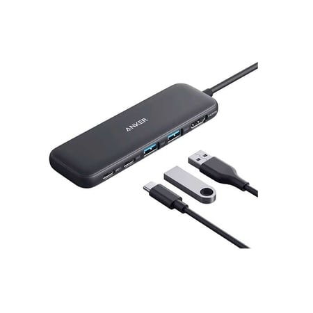 انكر - موزع متعدد المنافذ 5 في 1 منفذين USB-A , منفذ USB-C , منفذ HDMI , منفذ PD IN - رمادي