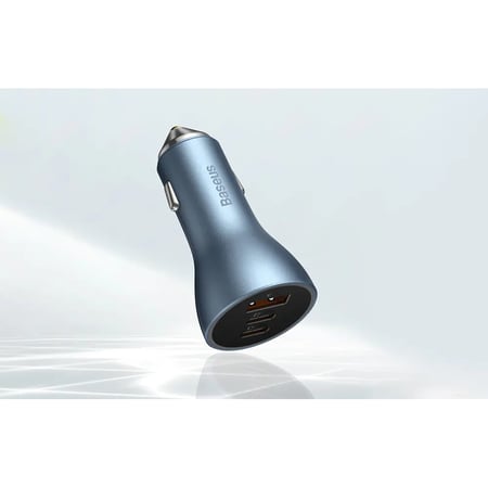 بيسوس شاحن سيارة بمنفذين تايب سي و منفذ يو اس بي بقوة 65واط ازرق