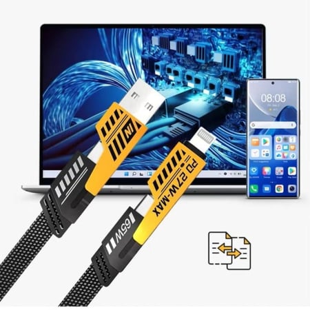 كابل شحن سريع 6A Type-C مع محول 4 في 1 بقوة 65 واط