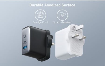 شاحن جداري بقوة 100 واط بمنفذين تايب سي بتقنية PD ومنفذ يو اس بي - اسود