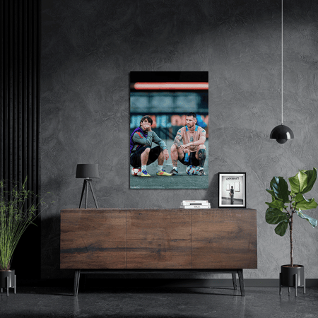 لوحة معدنية ليونيل ميسي بين الماضي والحاضر