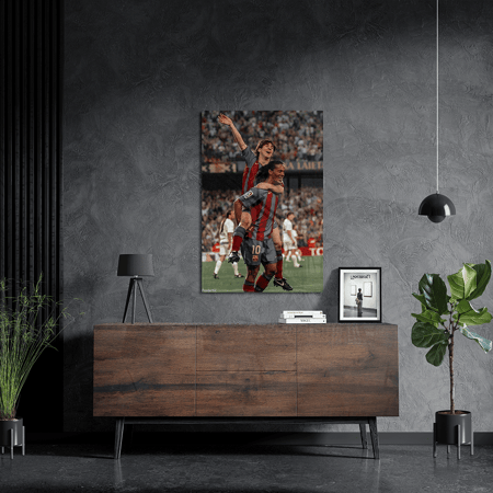 لوحة معدنية تاريخية ميسي و رونالدينهو نادي برشلونة