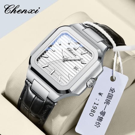 ساعة جلد أسود ميناء أبيض شبيهة باتيك فيليب