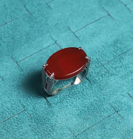 خاتم ملكي فضة عيار 925 بمقبض مُنقط - عودي