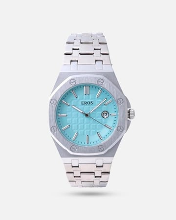 ساعة رجالية سداسية بلون سماوي