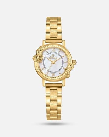 ساعة نغم النسائية تعبر عنك بسير ستيل بلون ذهبي ميناء أبيض