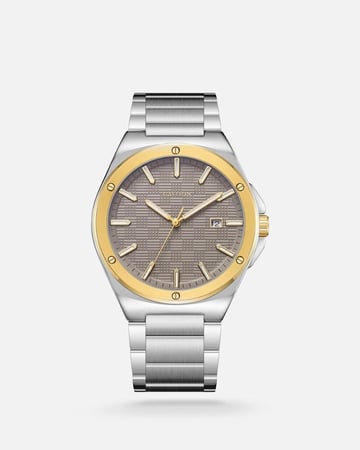 ساعة رجالية ستيل بلون فضي اطار ذهبي