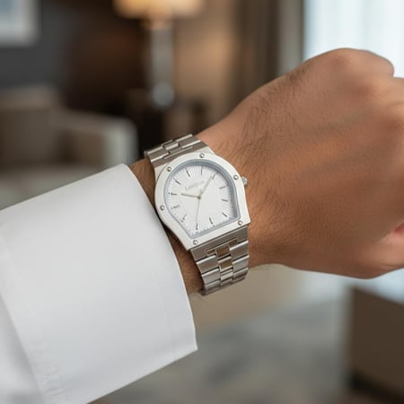 ساعة العز الرجالية بلون فضي