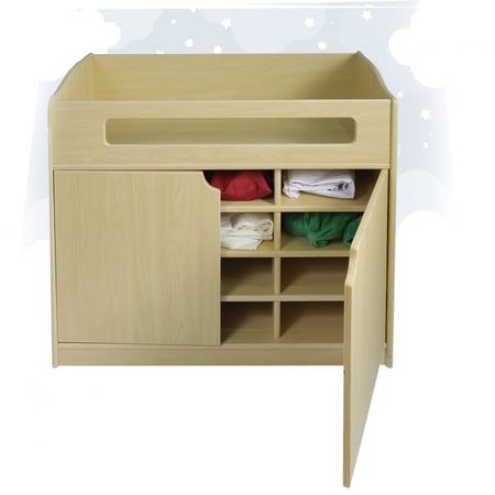 طاولة تغير للاطفال مع دولاب تخزين خشبية - بلاي وود