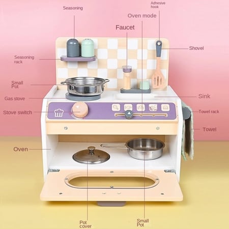 المطبخ الكلاسيكي للاطفال  باللون الرمادي خشبي - صغير