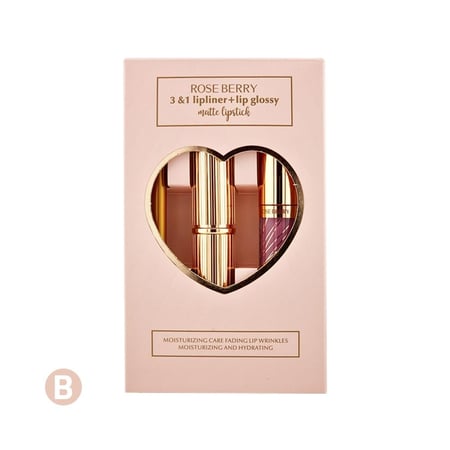 طقم شفاه المتكامل 3×1 (Lipliner + Lip Glossy + Matte Lipstick)، روز بيرى درجة B