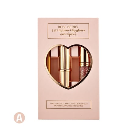 طقم شفاه المتكامل 3×1 (Lipliner + Lip Glossy + Matte Lipstick)، روز بيرى درجة A