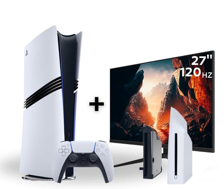 بلايستيشن 5 برو + شاشة العاب مقاس 27 بوصة 120hz هيرتز  + دسك درايف مدخل اشرطة