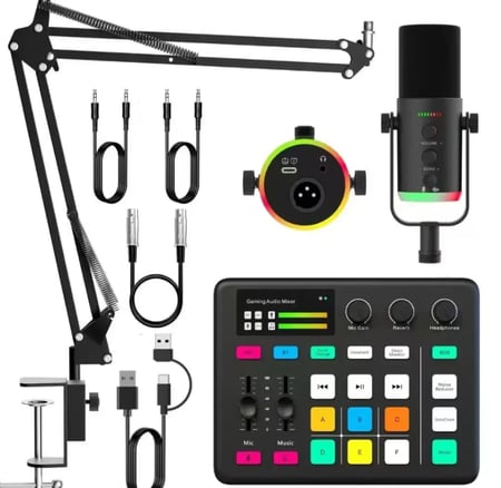 ميكسر صوت احترافي مع مايك وستاند حزمة 3 في 1 - SUPEREME PODCAST BUNDLE