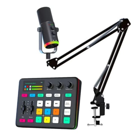 ميكسر صوت احترافي مع مايك وستاند حزمة 3 في 1 - SUPEREME PODCAST BUNDLE