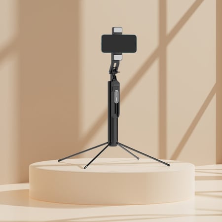 عصا سيلفي 185 سم قابلة للتمديد مع مصابيح مزدوجة قابلة للفصل، حامل ثلاثي القوائم بأربعة أرجل وجهاز تحكم عن بعد من برودو - أسود