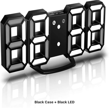 ساعة رقمية ثلاثية الأبعاد لون أسود LED
