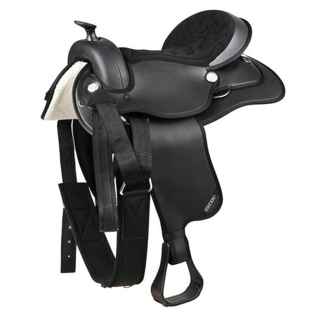 سرج ركوب خيل بوني كاوبوي جلد أسود عالي الجودة مبطن مع ركاب وأحزمة تثبيت – راحة وثبات للفرسان من STATUS