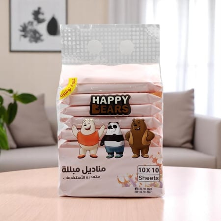 هابي بير - مناديل مبللة متعددة الاستخدامات 10*10 مناديل