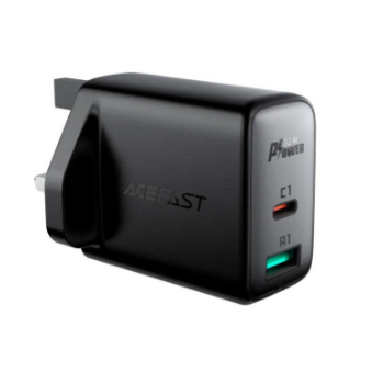 شاحن جداري AceFast A8 بقوة 32 واط منفذ تايب سي ومنفذ يو اس بي - اسود