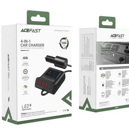 قاعدة شحن ايس فاست للسيارة 90 واط مع شاشة اسود